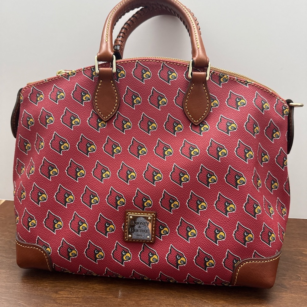 Dooney & Bourke Red Louisville Cardinals Dome Satchel with Brown Trim